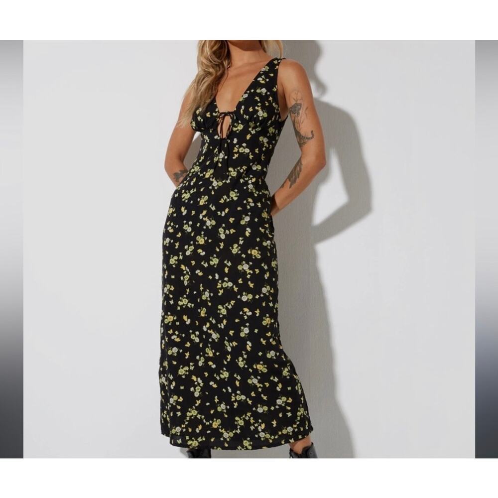 New motel Sage Cotina dress flower buds black flock size small - Picture 2 of 6